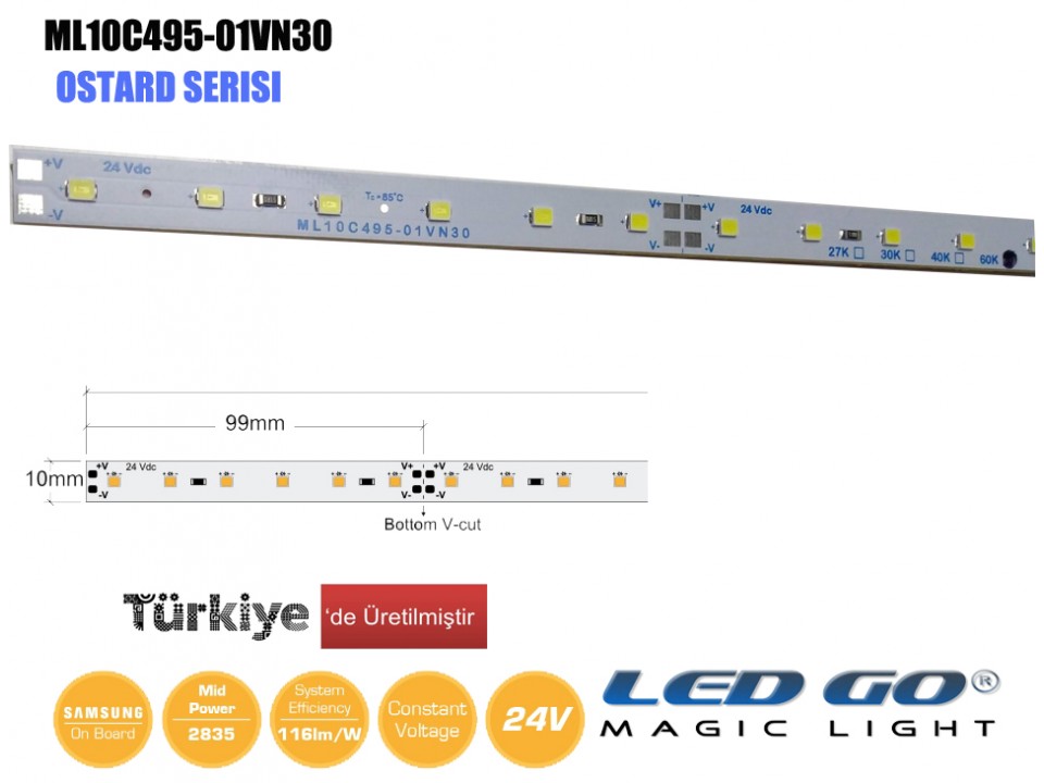 ML10C495-01VN30 | 2835 LEDBAR-50CM-60LED/M-24VDC CEM1 PCB 10mm OSRAM/SAMSUNG LED