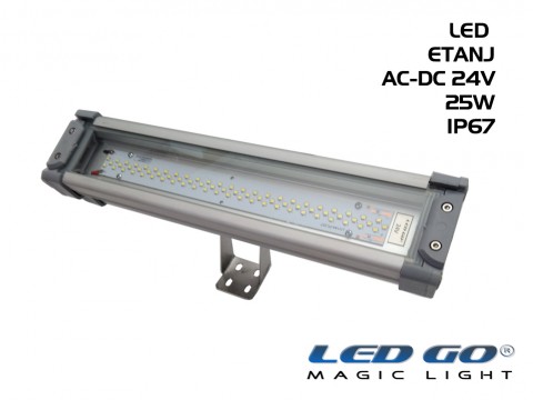 Led Go®LET-25A-24V ,Temperli Camlı LED Etanj Armatür, 25W,24V AC-DC,IP67