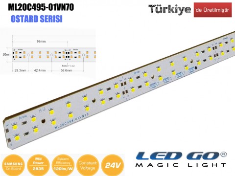 ML20C495-01VN70 | 2835 LEDBAR-50CM-70LED/M-24VDC CEM1 PCB 20mm OSRAM/SAMSUNG LED